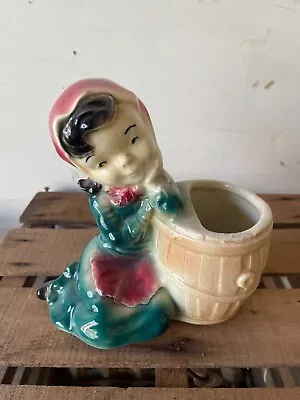 VINTAGE Royal Copley Planter Girl Leaning On Barrel Figurine MID CENTURY PLANTER • $23