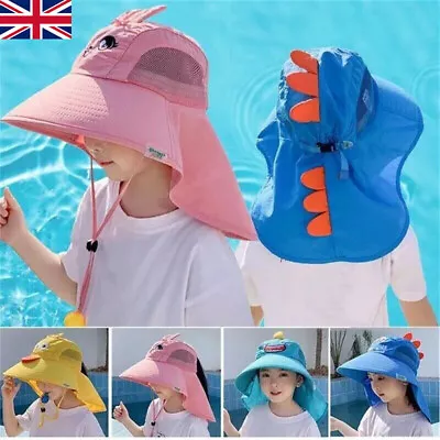 Cute Baby Boys Girls Wide Brim Bucket Hat Sun Hat Kids Summer Anti-UV Beach Cap • £5.49