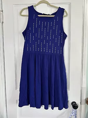 Apt. 9 Dress Womens Large A Line Blue Sleeveless Stretch Pockets Silver Appliqué • $9.99