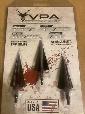 VANTAGE POINT ARCHERY VPA Broadhead 3 Bladed Solid Head 175grs 3 Pack • $68