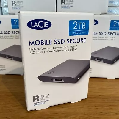 LaCie 2TB Mobile SSD Secure USB-C Drive High Performance External Windows Mac • £169.99