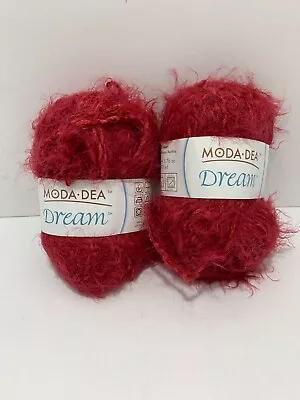 2 Skeins Coats Moda-Dea Dream Yarn Raspberry 3773 #4 Weight Nylon Acrylic • $8