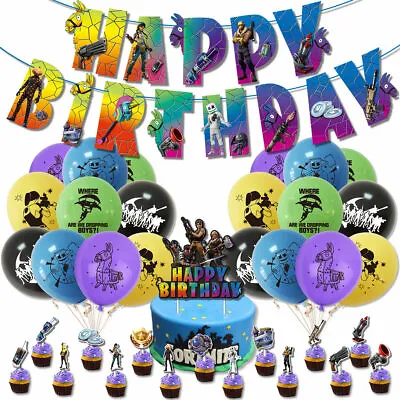 £9.59 • Buy Fortnite Theme Backdrop Birthday Banner Balloon Party Decoration Supplies Set