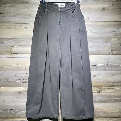 MM6 Maison Margiela SZ Large W27 L29 Gray Brown High Rise Wide Leg Pleated Jeans • $199.95