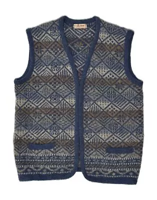 VINTAGE Womens Sleeveless Cardigan Sweater UK 20 2XL Blue Fair Isle AQ09 • £22.93