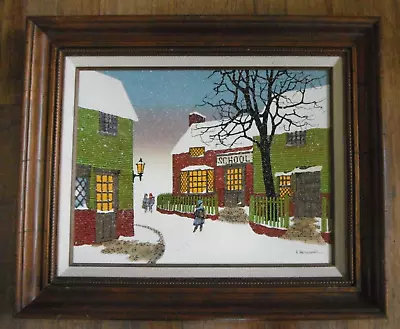 Signed H Hargrove Framed Serigraph Oil Painting Canvas Winter SCHOOL HOUSE 16x12 • $19