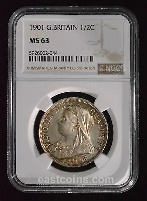 NGC MS63 1901 Great Britain Queen Victoria Silver Half Crown • $375