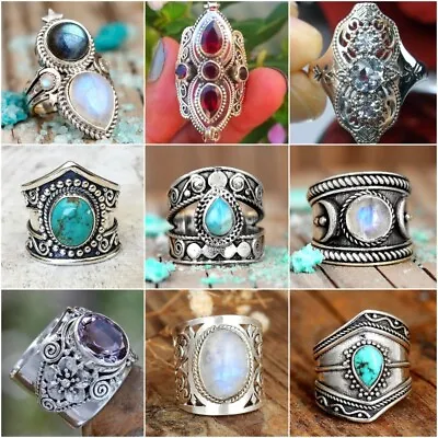 $3.86 • Buy Boho 925 Silver Vintage Jewelry Cubic Zircon Rings Women Wedding Gift Size 6-10