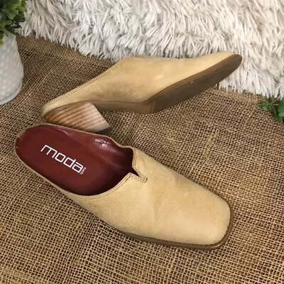 Moda Spana Womens Mules Block Heels Shoes Beige Slip On Square Toe 7.5 • $16.91