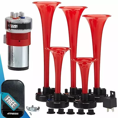 La Cucaracha Tune Air Horn Fiamm Italy 12v Car Musical 5 Trumpet 116dB Kit. MAT✅ • $99.41