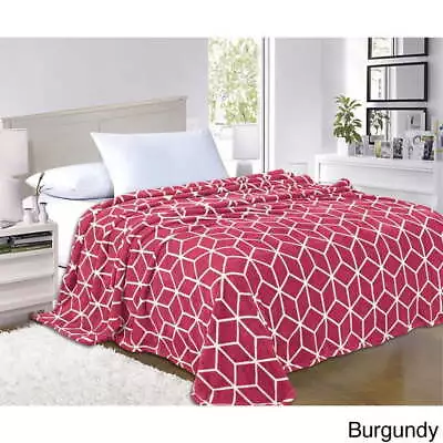 Micro Fleece Cube Pattern All Season Blanket KingCalifornia King Burgundy • $26.21