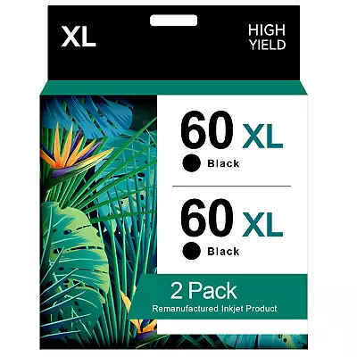 2 PK 60 XL Black Ink Cartridges CC641 For HP 60XL D2680 D1660 D2530 ENVY 100 110 • $19.29