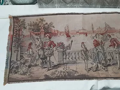 Antique Belgian Woven Tapestry / Table Runner 18x51 Venetian Canal Scene • $26.50