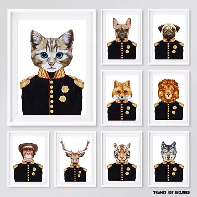 £4.95 • Buy Animals Uniform Art Poster Prints Cat Dog Lion Tiger Stag Chimp Wolf Fox Posters