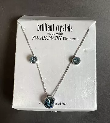 Swarovski Crystal Necklace & Earrings Set Light Blue Pierced Silver Plated • $19.50