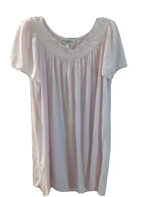 Vtg Miss Elaine Classics 2X Nylon Flutter Sleeve Embroidery Nightgown Light Pink • $19.99