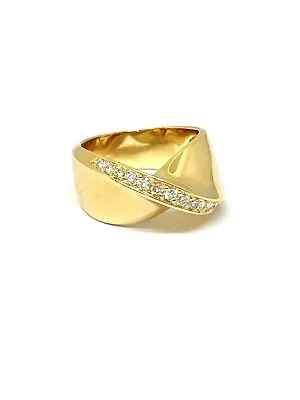 Yellow Gold Ring 18 Gold Set With A Line Of Diamond Size 52 Adjustable • $1143.54