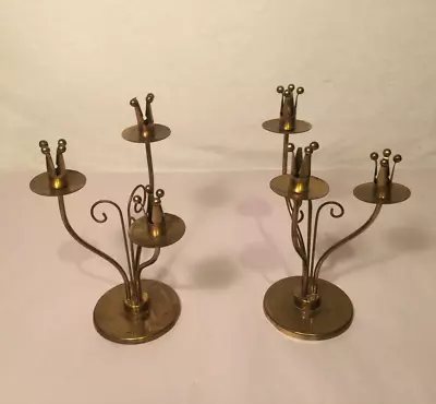 2 Vintage Brass Small Candelabras 3 Arm 1/2 -3/4  Candles • $9.99