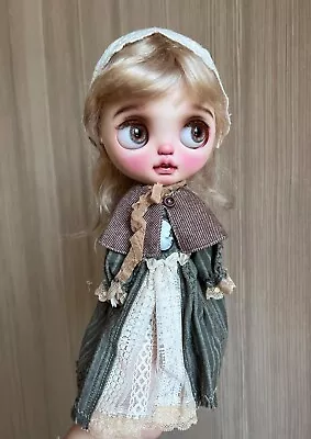 Blythe Doll Clothes —— Vintage Style Dark Green Dress Set (OOAK) • $100