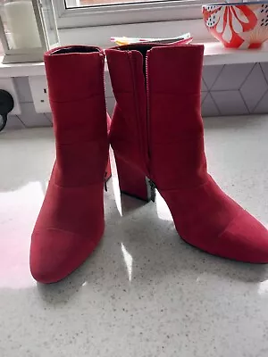 Mango Red Suede Heeled Ankle Boot Size 5 • £15