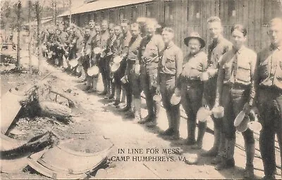 Camp Humphreys Virginia Postcard In Line For Mess WW I VA  Postmark 1918   K2* • $5.99