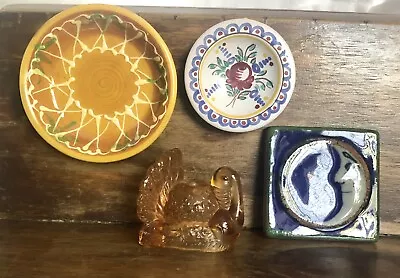 Assorted Pottery Lot Moon Tile And Glass Turkey Candle Holder  • $15.20