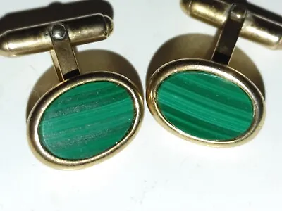 Vintage Christian Dior Gold Toned And Malachite Inlay Oval Cufflinks Cuff Links • $85