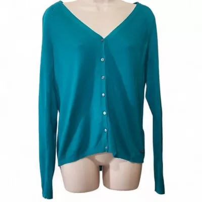Mexx Teal Cardigan V-Neck Long-Sleeve Button Cotton Blend Sweater Womens Medium • $9.99