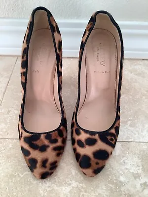J.CREW Collection Etta Pumps Womens Leather Calf Hair Leopard Chunky Heels 6 • $34.99