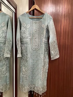 Pakistani Designer Suits Embroided 3 Piece Suit With Raw Silk Trouser Size Med • £100