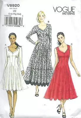 Vogue Women's Flared Hem Long Dramatic Dress Sewing Pattern UNCUT  XL XXL 16-26 • $10.95