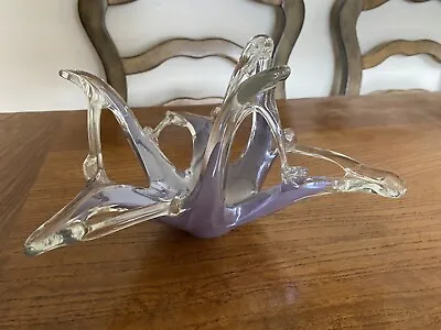 Vintage Lavorato A Mano Murano Abstract Art Glass Bowl Italy Purple Violet • $35