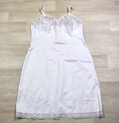 70s Sears Nylon Full Slip White Lace Trimmed  VTG Lingerie Sheer Lace Bust • $12.88