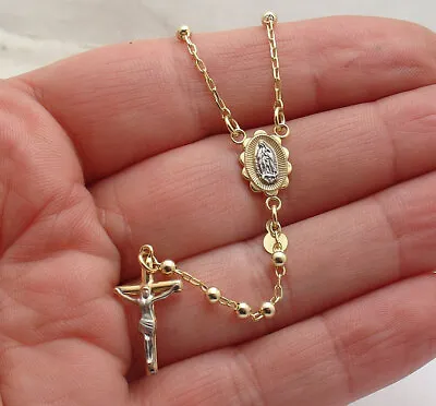 $15604.50 • Buy 20  3mm Ball Rosary Chain Medal Cross Crucifix Necklace Real 10K Yellow Gold 