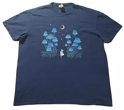 Mushroom Shirt XXL Blue Navy Enchanted Forrest Moon Alice Magical Wonderland 2XL • $21