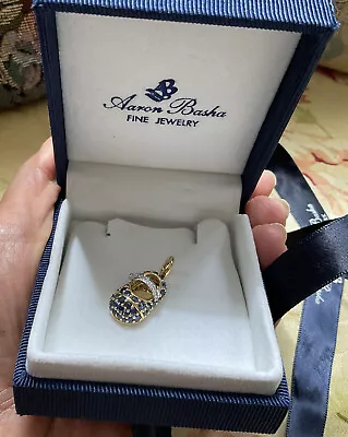 Aaron Basha 18k Gold Blue Sapphire & Diamond Baby Shoe Pendant W Box  • $1599