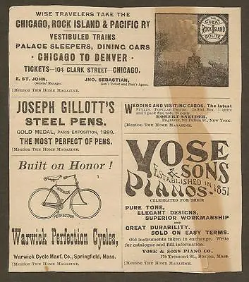 Vintage Ad Vose & Sons Pianos Warwick Bicycles Chicago Rock Island & Pacific • $7.99