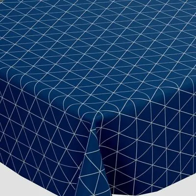 Navy Blue Geometric Triangles PVC Vinyl Wipe Clean Oilcloth Tablecloth • £79