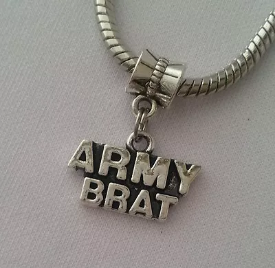 Army Brat USA Military Dangle Charm Bead Silver For European Bracelet • $10.95