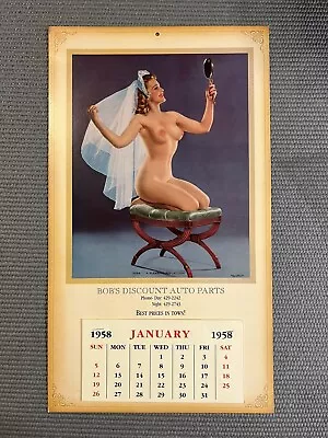 Retro 1958 PINUP GIRL CALENDAR  A Pleasing Reflection Auto Parts Man Cave • $31.95