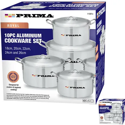 £41.99 • Buy 10pc Aluminium Cookware Set Cooking Pots Casserole Catering Saucepan Pan Dish