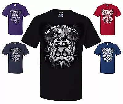 Route 66 T-Shirt American Tradition US Retro Classic Biker Motorcycle Tee Shirt • $15.90