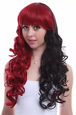 L-email Womens Gothic Long Wavy Cosplay Wig Black Blend Red • $14.99