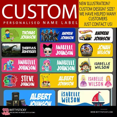 $11 • Buy Personalised Kids Vinyl Name Labels - Drink Bottle Lunchbox School Dishwashable 