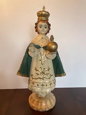 Vintage Infant Of Prague 17 1/2” Wood Statue - Glass Eyes - Catholic Saint • $59.99