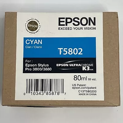 Genuine Epson T5802 Cyan 80ml Ink Epson Stylus Pro 3800 3880  Exp Date 2017 • $31.29