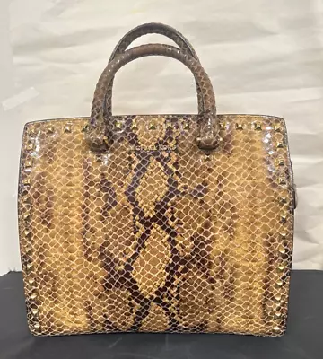 Michael Kors Brooke Gold Brown Python Snakeskin Embossed Leather Handbag • $100