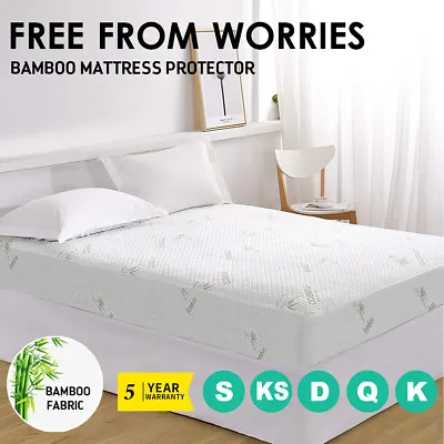 $35.90 • Buy All Size Fully Fitted Bamboo Knitted Mattress Protector Topper Sheet Cover