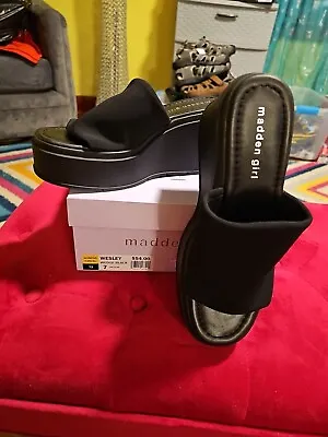 NIB Women's Size 7 Madden Girl Wedge Black Wesley Casual Sandals • $24.99