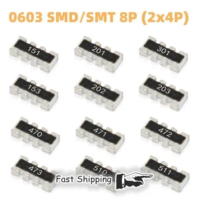 100pcs 0603*4 SMD/SMT 8Pin (2x4P) Network Array Resistor ±5% Values Range 33R-1M • $1.19